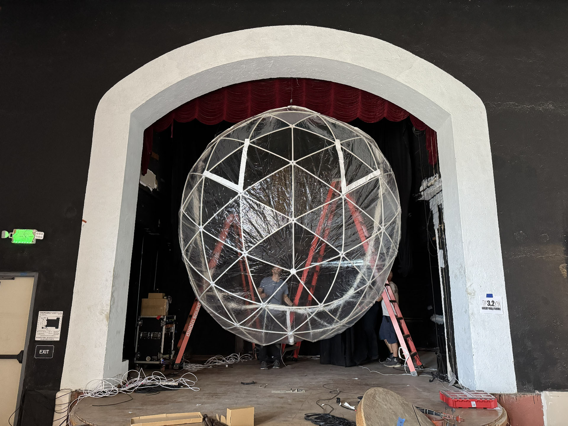 20-foot custom projection dome under construction at the Variety Arts Theater