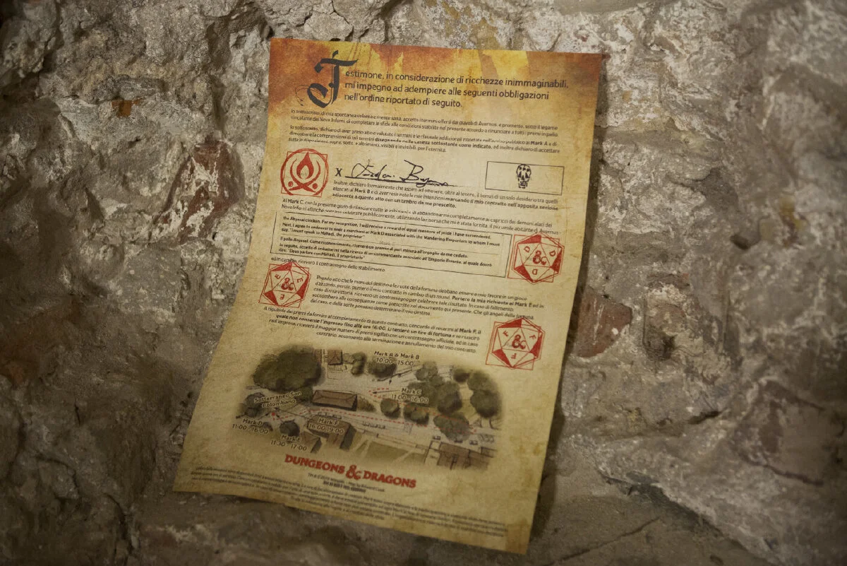 The Devil's Deal quest contract on the dungeon wall