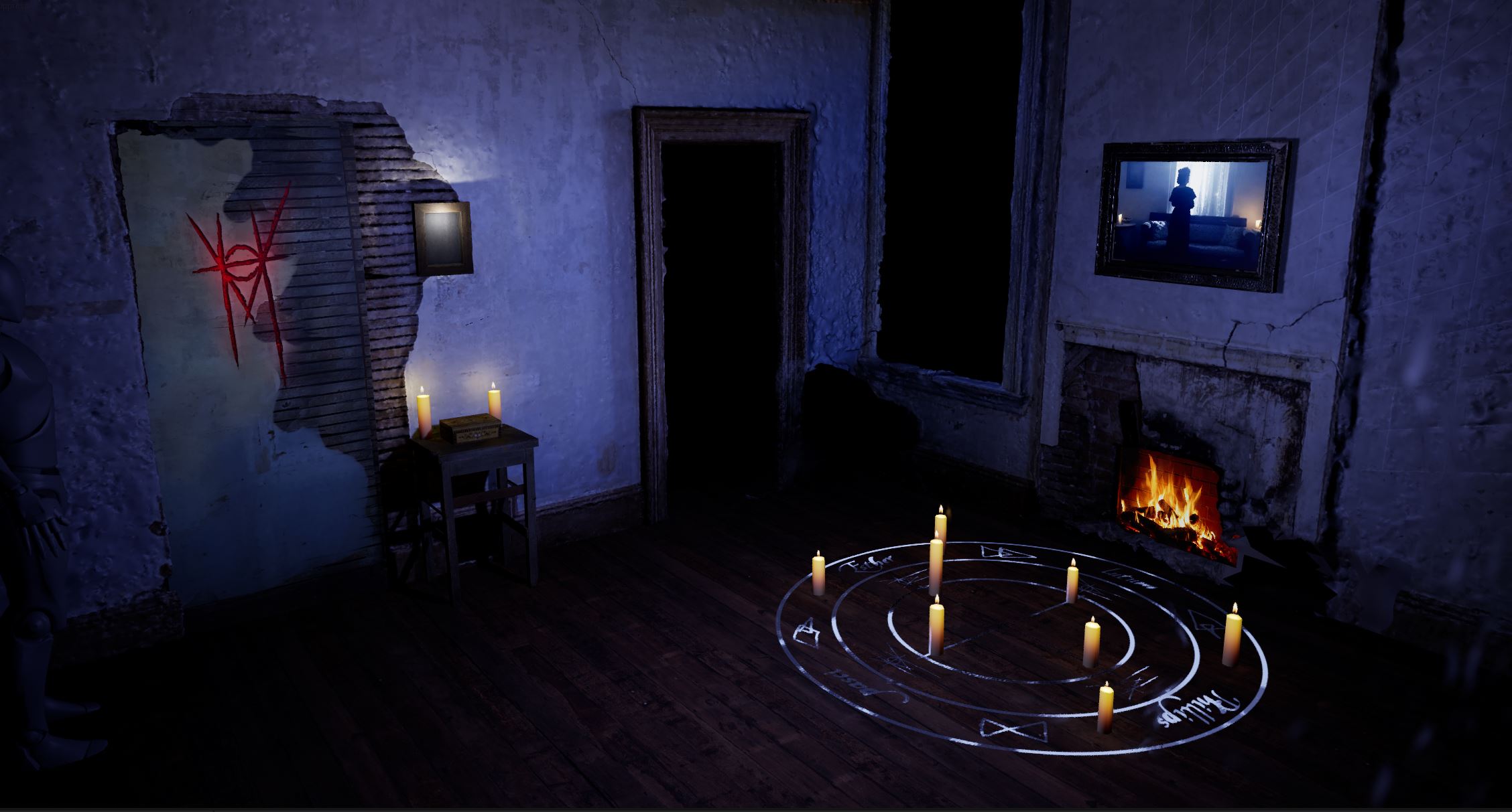 Waiting room set design mockup for Valley of Hollows